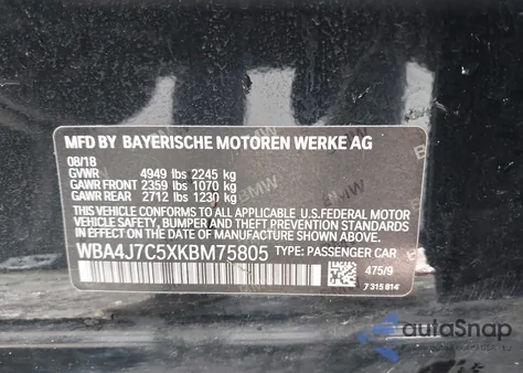 2019 BMW 440I Gran Coupe xDrive z USA, uszkodzony, nr VIN WBA4J7C5XKBM75805